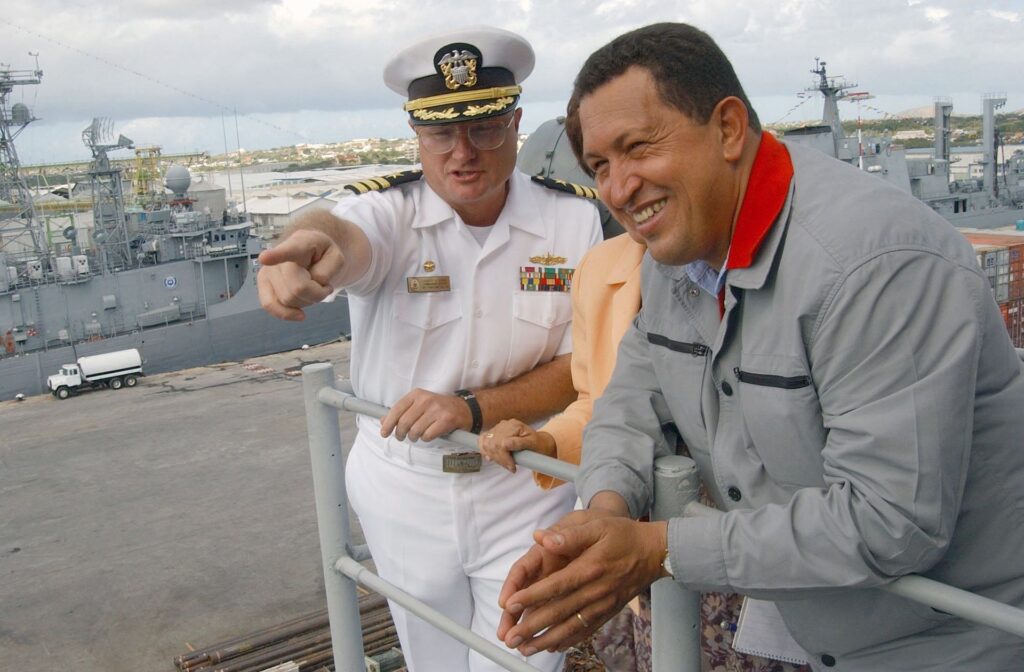 Chavez on US aircraft carrier. 